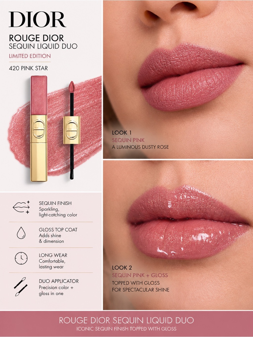 Dior Rouge Dior Sequin Liquid Duo Lipstick - 420 Pink Star